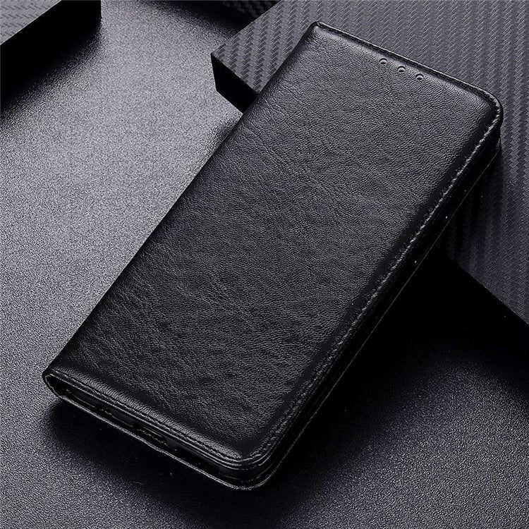 For Samsung Galaxy S23 PU Leather Magnetic Auto-auto-absorbed Cover Crazy Horse Texture Phone Case with Stand Wallet - Black