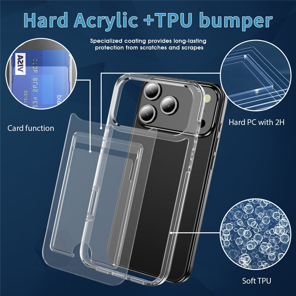 For iPhone 17 Pro Max Clear Case TPU + PC + Acrylic Cell Phone Case with Card Holder