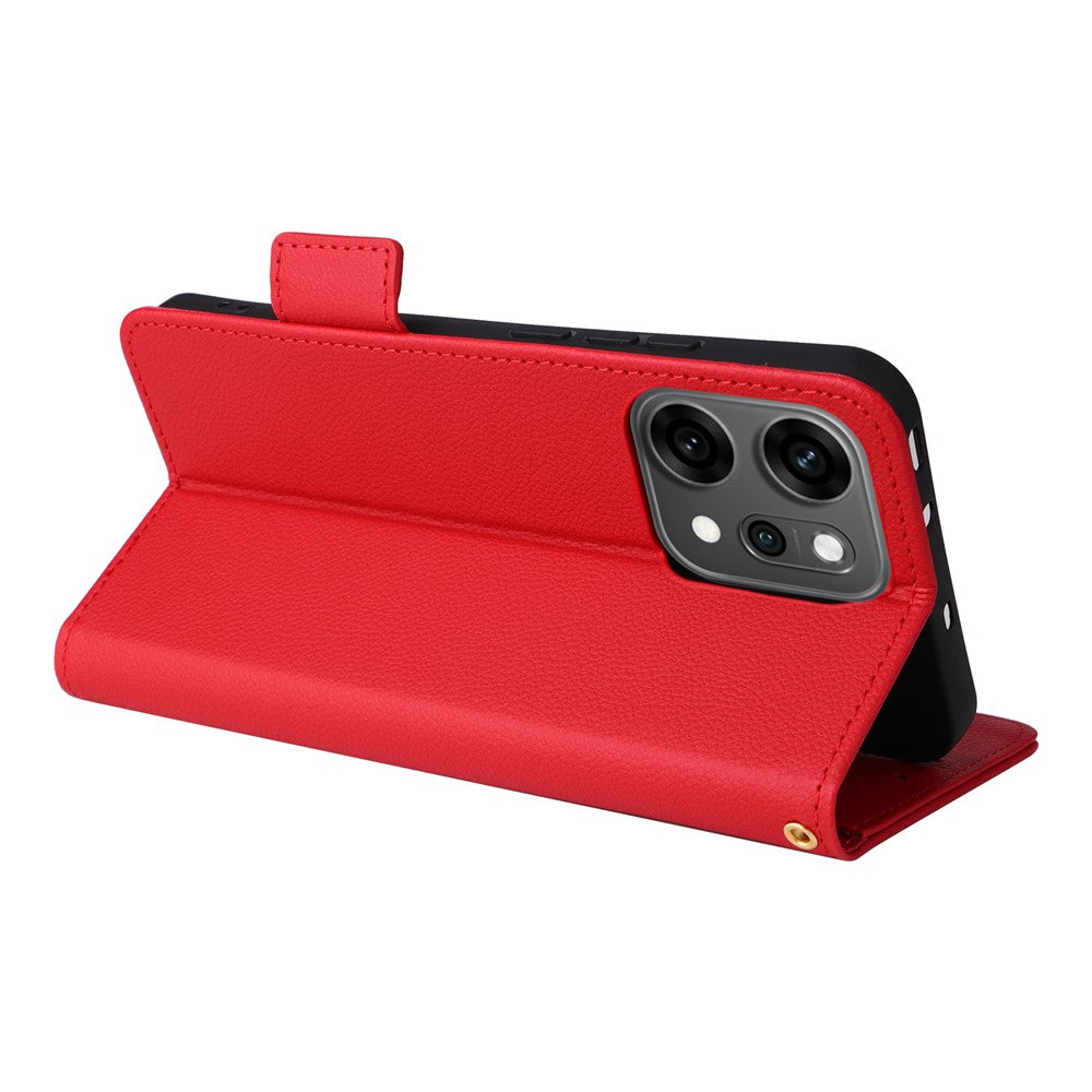For Oppo Reno14 5G (Global) Case with Wrist Strap Litchi Texture PU Leather Wallet Phone Cover - Red