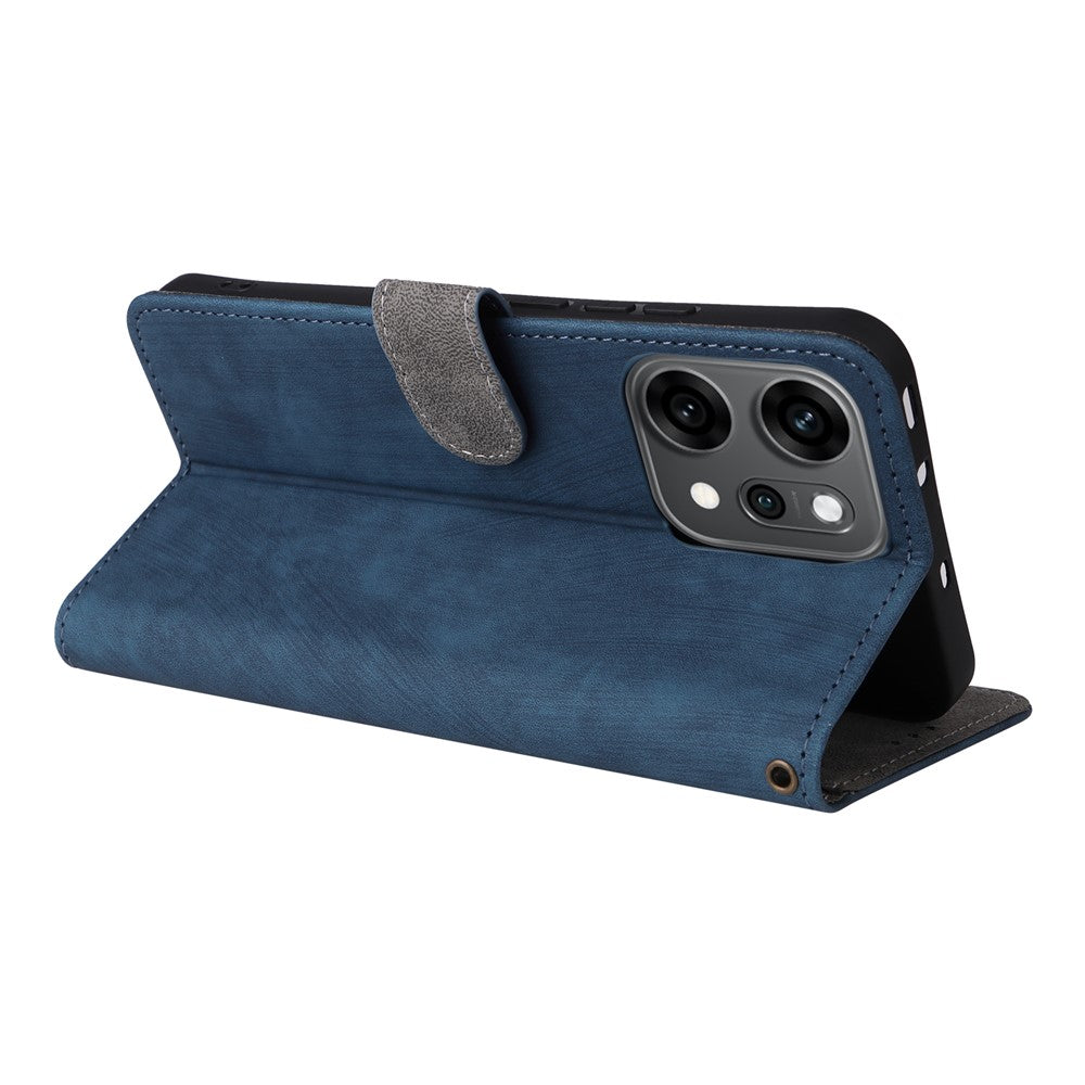 For Oppo Reno14 5G (Global) Case Wallet RFID Blocking PU Leather Phone Cover Stand with Strap - Blue