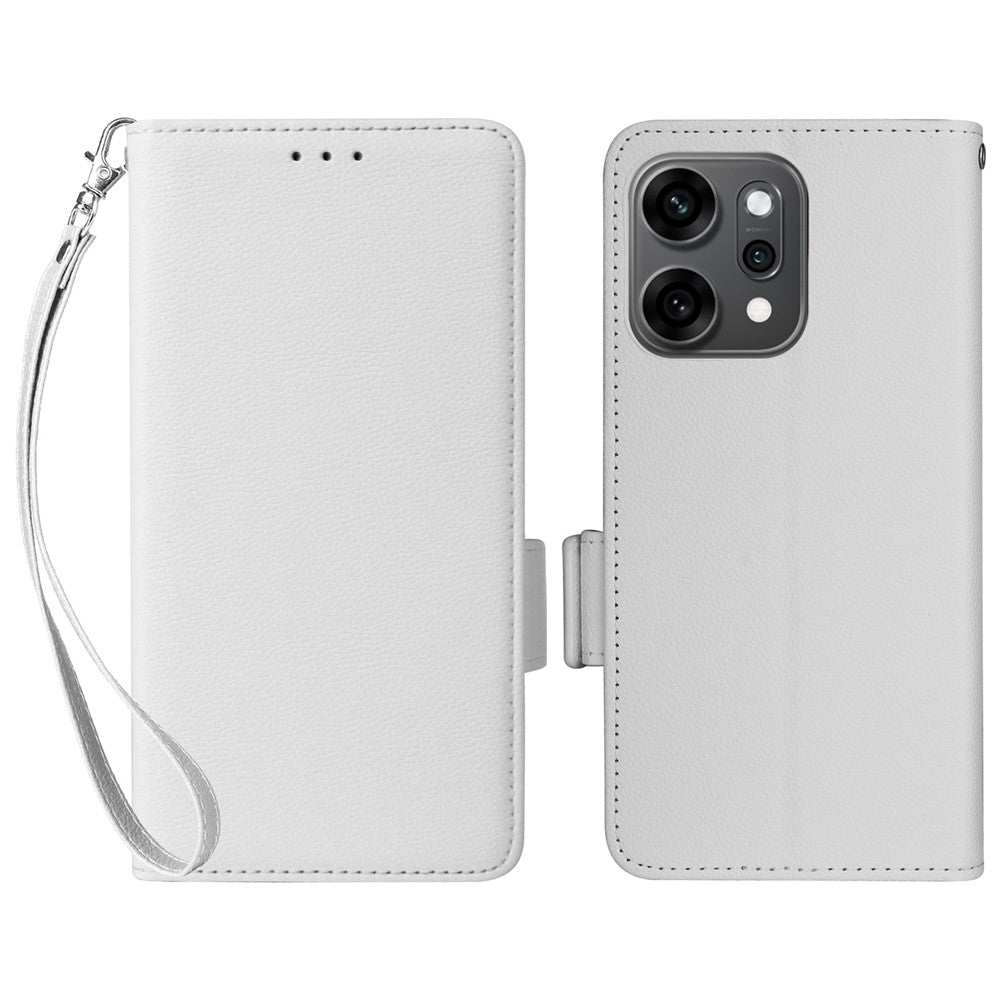 For Oppo Reno14 Pro 5G (Global) Case with Wrist Strap Litchi Texture PU Leather Wallet Phone Cover - White