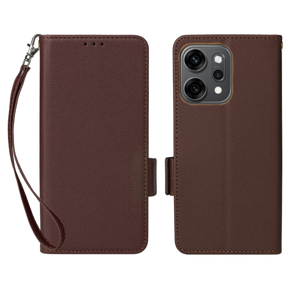 For Oppo Reno14 Pro 5G (Global) Case with Wrist Strap Litchi Texture PU Leather Wallet Phone Cover - Brown