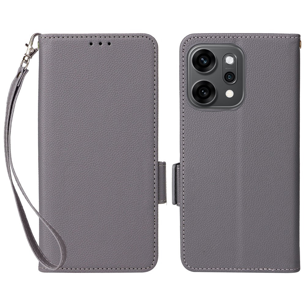 For Oppo Reno14 Pro 5G (Global) Case with Wrist Strap Litchi Texture PU Leather Wallet Phone Cover - Grey