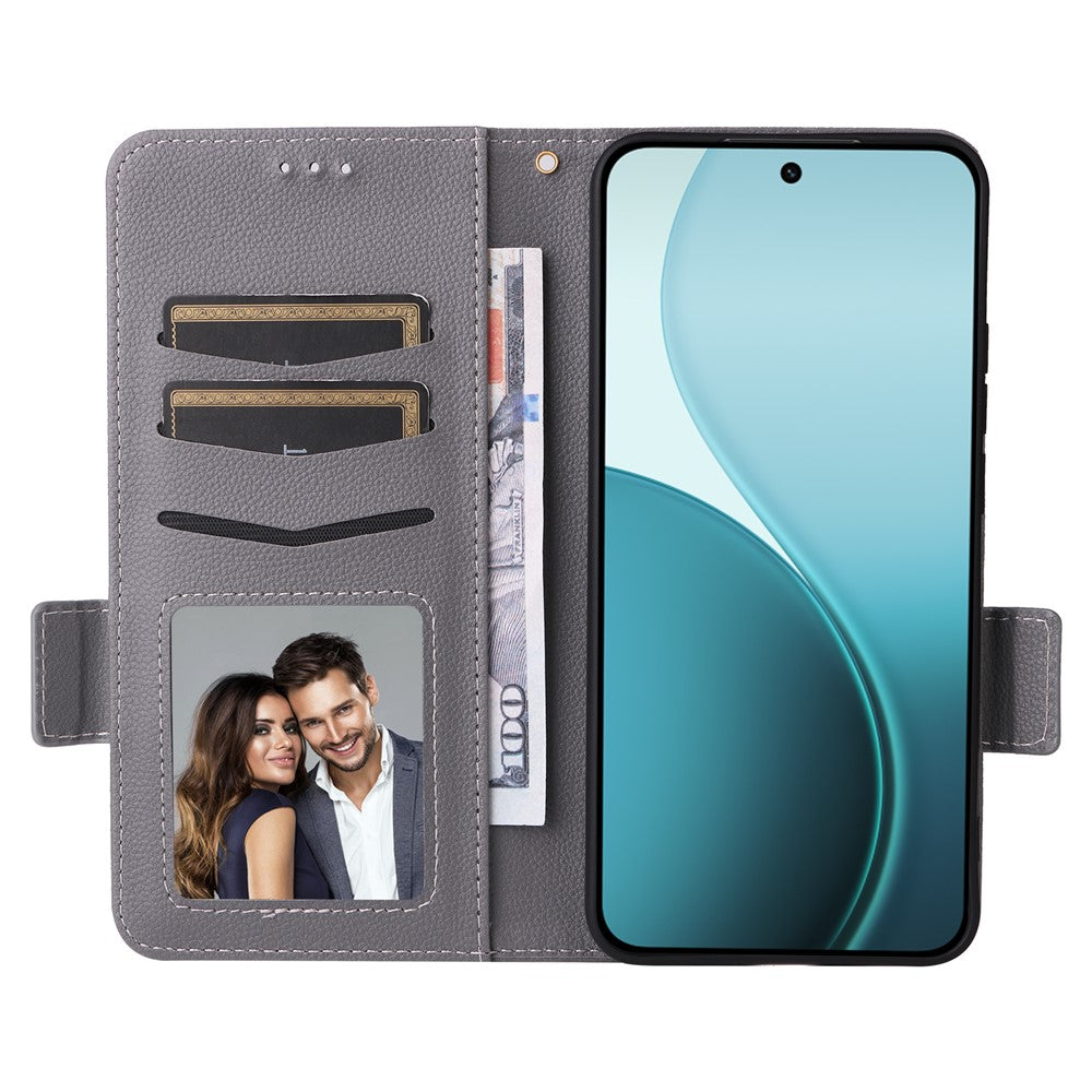 For Oppo Reno14 Pro 5G (Global) Case with Wrist Strap Litchi Texture PU Leather Wallet Phone Cover - Grey