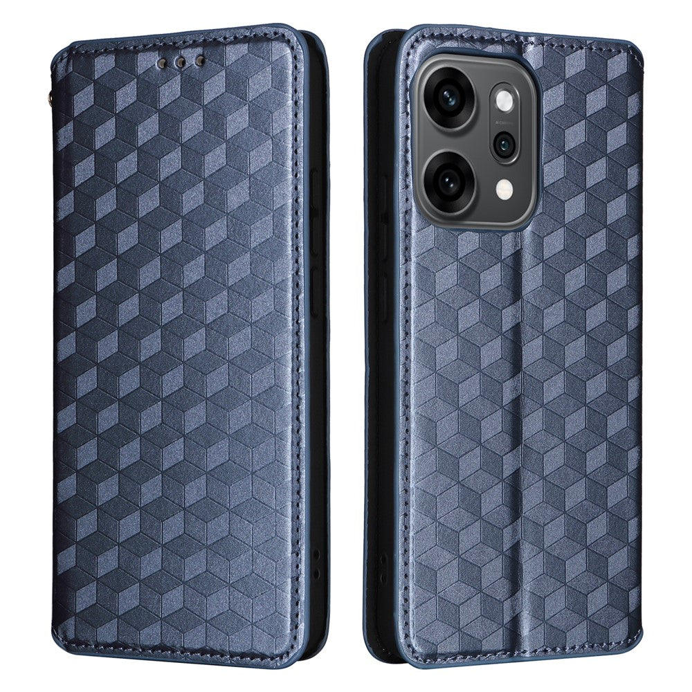 For Oppo Reno14 Pro 5G (Global) Case Wallet Rhombus Imprinted Leather Phone Cover - Blue