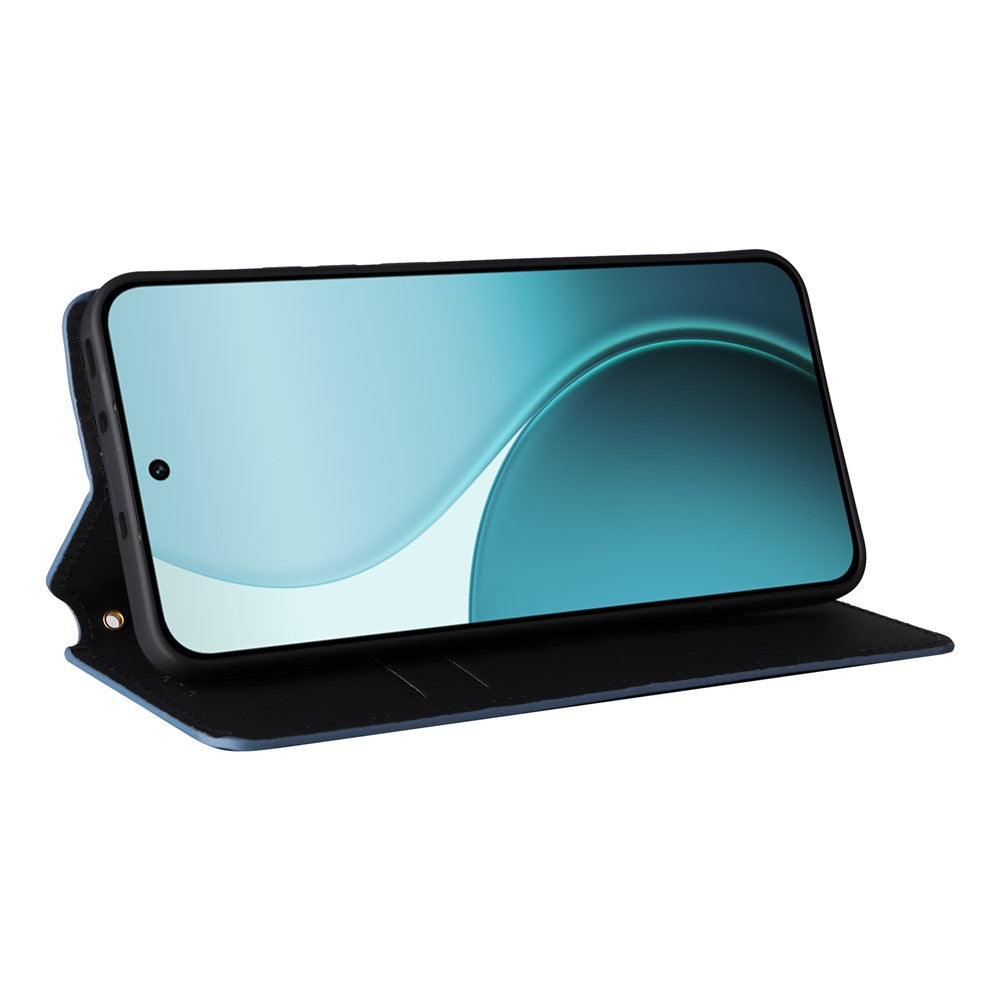 For Oppo Reno14 Pro 5G (Global) Case Wallet Rhombus Imprinted Leather Phone Cover - Blue