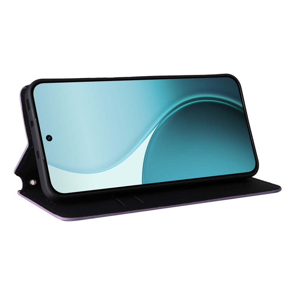 For Oppo Reno14 Pro 5G (Global) Case Wallet Rhombus Imprinted Leather Phone Cover - Purple