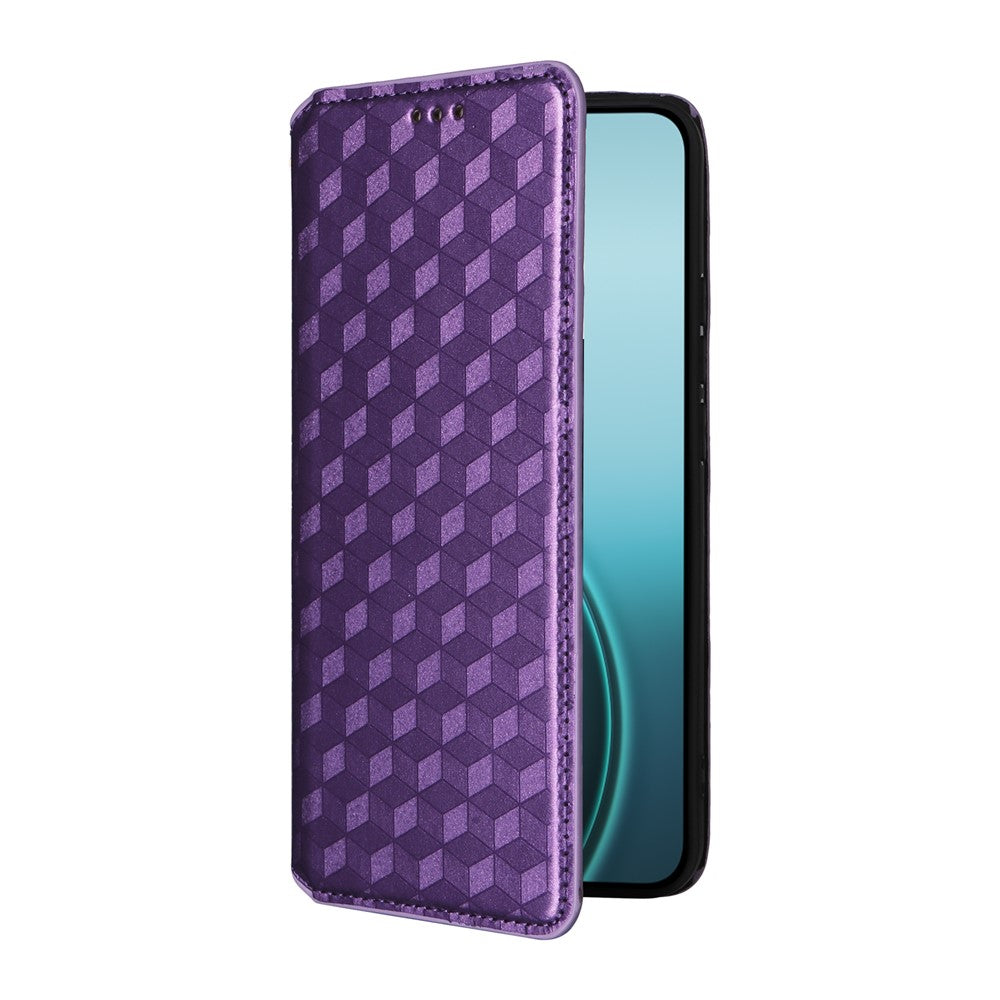 For Oppo Reno14 Pro 5G (Global) Case Wallet Rhombus Imprinted Leather Phone Cover - Purple
