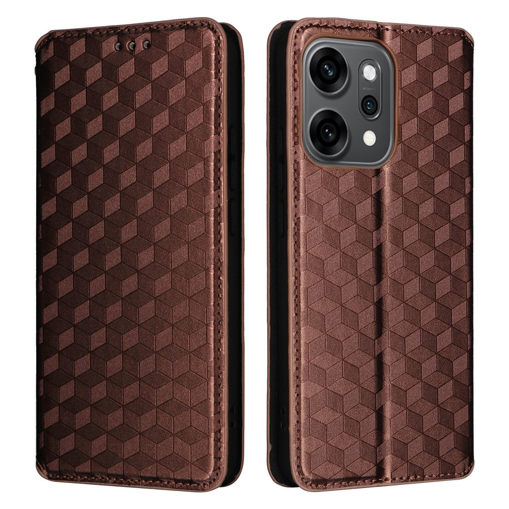For Oppo Reno14 Pro 5G (Global) Case Wallet Rhombus Imprinted Leather Phone Cover - Brown
