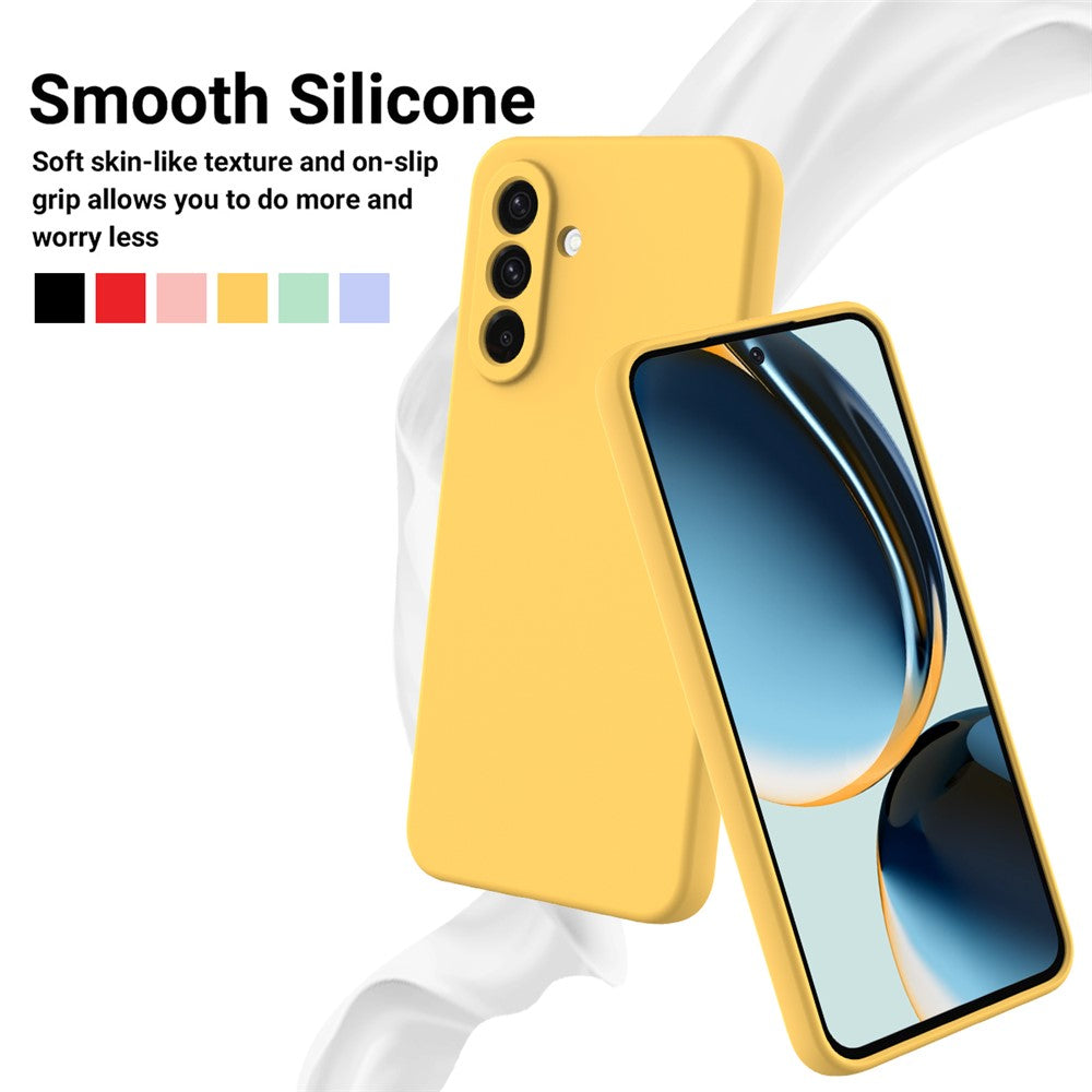 For Samsung Galaxy A17 5G Liquid Silicone Case Phone Back Cover with Hand Strap - Yellow