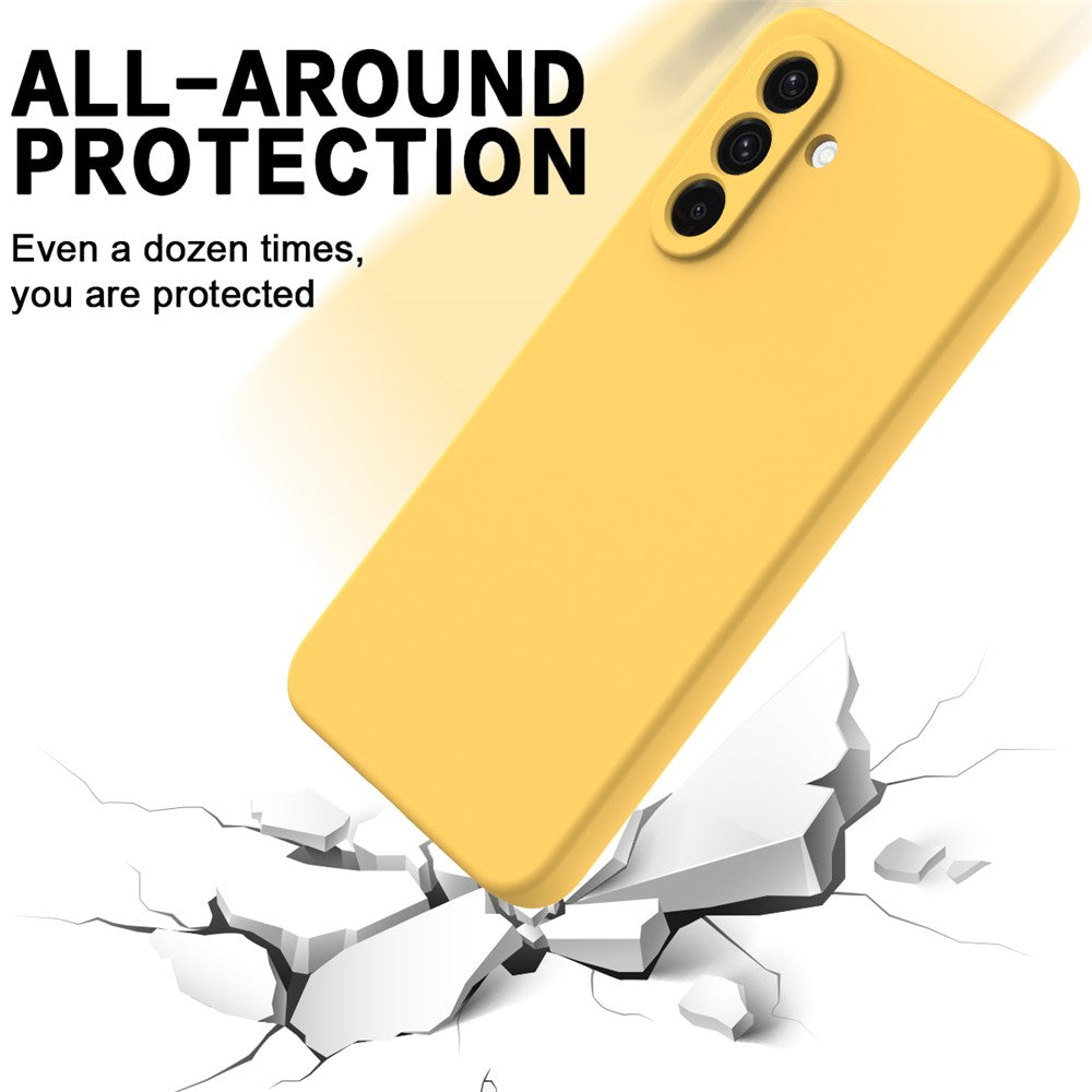 For Samsung Galaxy A17 5G Liquid Silicone Case Phone Back Cover with Hand Strap - Yellow