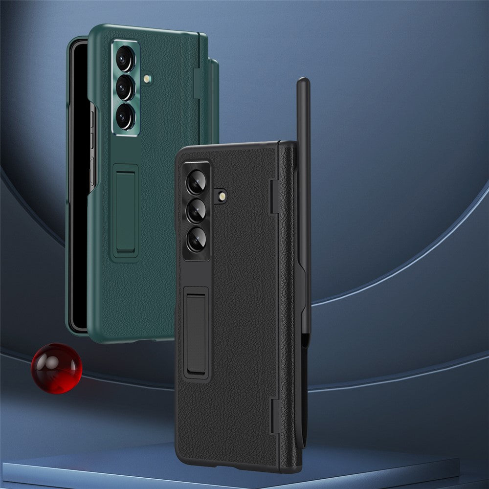 For Samsung Galaxy Z Fold7 5G Case Kickstand PC + PU Leather Folding Phone Cover with Screen Protector and Stylus - Green