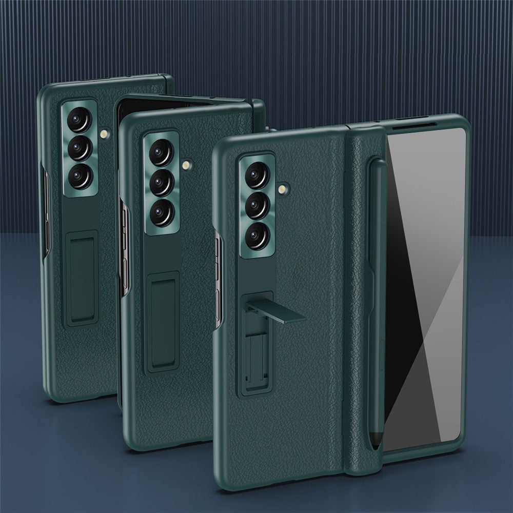 For Samsung Galaxy Z Fold7 5G Case Kickstand PC + PU Leather Folding Phone Cover with Screen Protector and Stylus - Pink