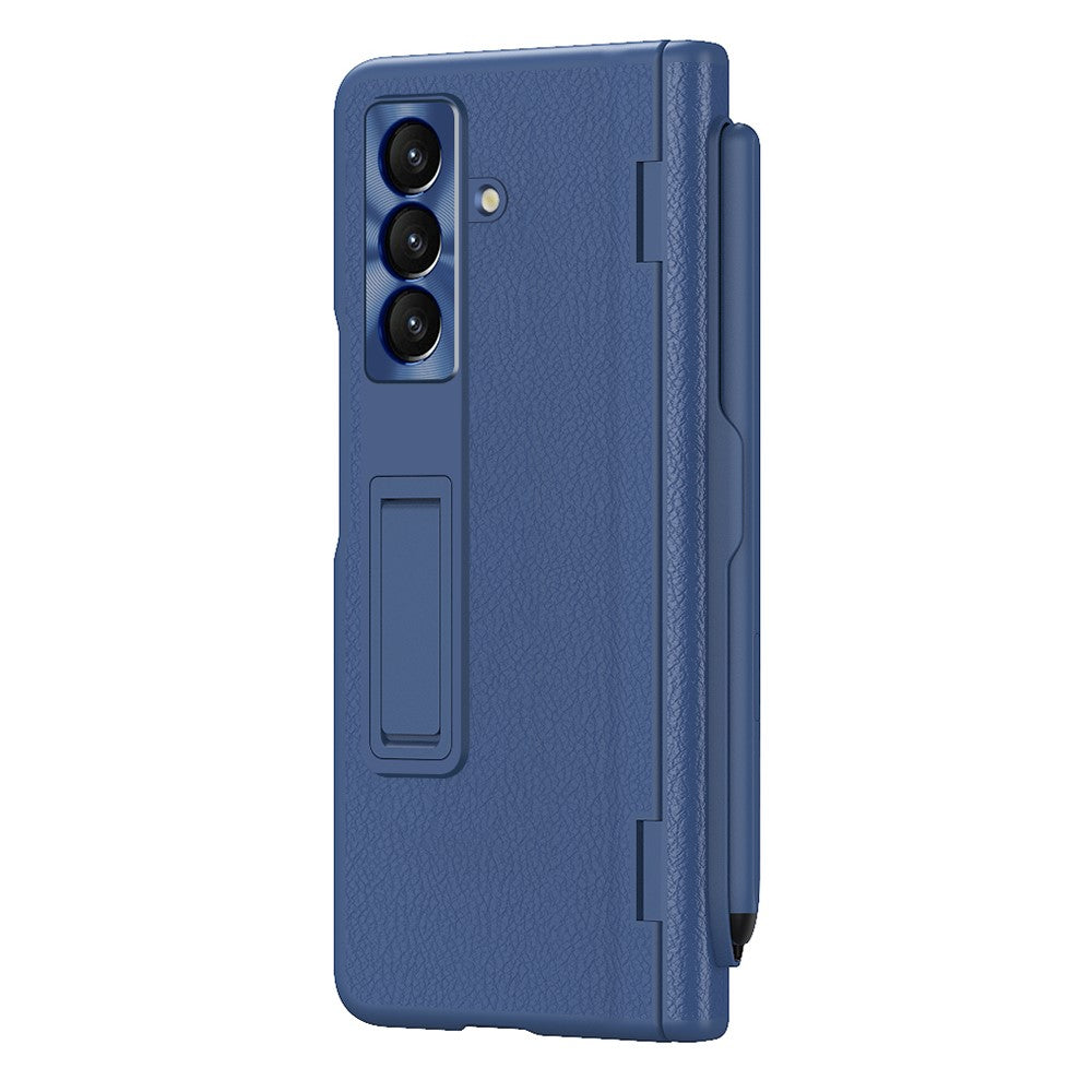 For Samsung Galaxy Z Fold7 5G Case Kickstand PC + PU Leather Folding Phone Cover with Screen Protector and Stylus - Sapphire