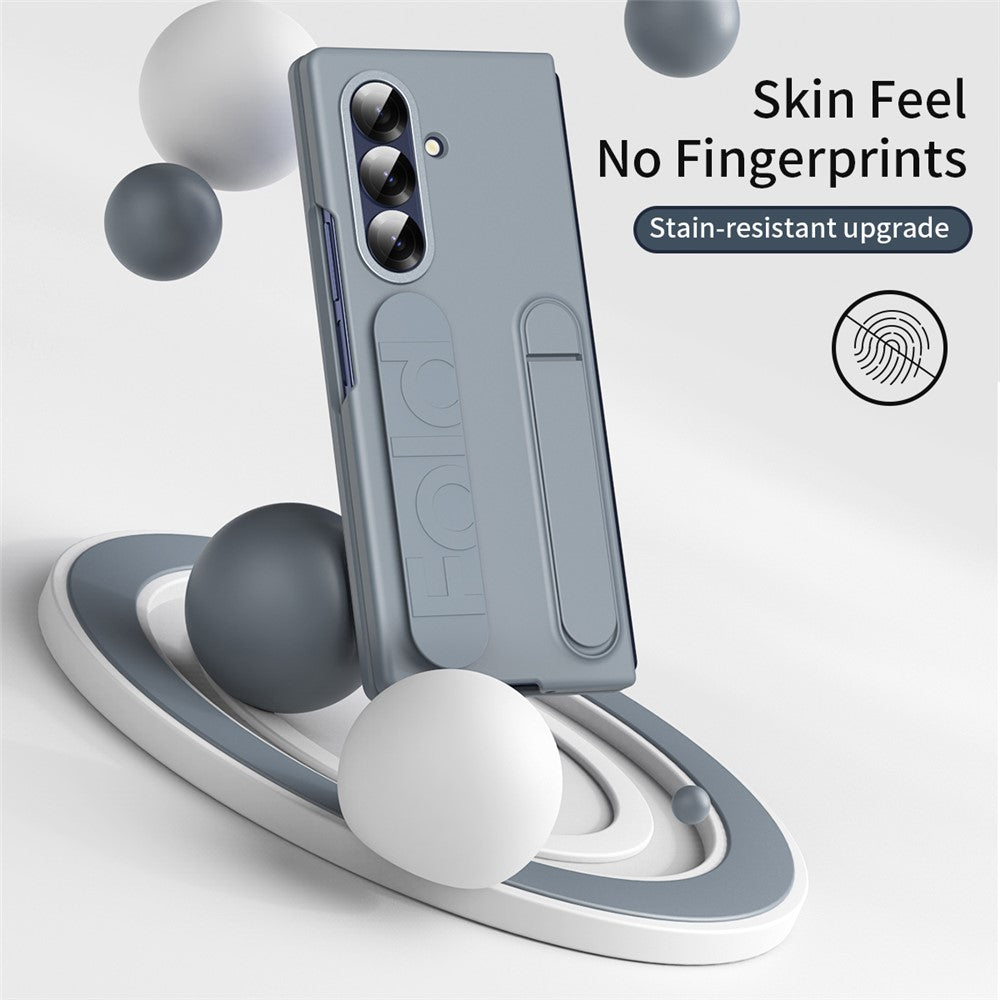 For Samsung Galaxy Z Fold7 5G Case with Tempered Glass Film Kickstand Wristband PC + Silicone Phone Cover - Grey