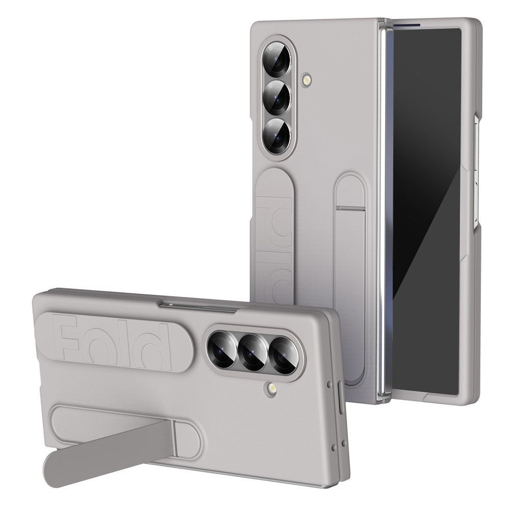 For Samsung Galaxy Z Fold7 5G Case with Tempered Glass Film Kickstand Wristband PC + Silicone Phone Cover - Titanium Gold