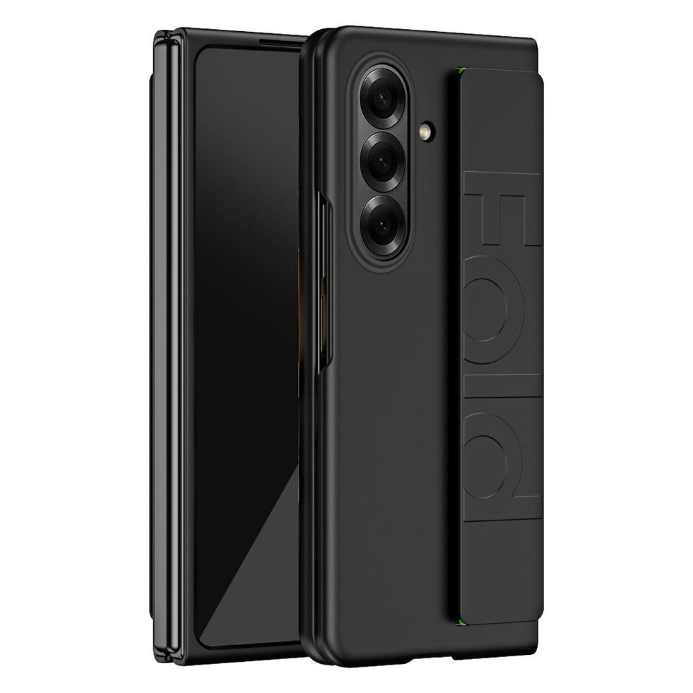 For Samsung Galaxy Z Fold7 5G Case Wristband Rubberized Hard PC Phone Cover - - Black