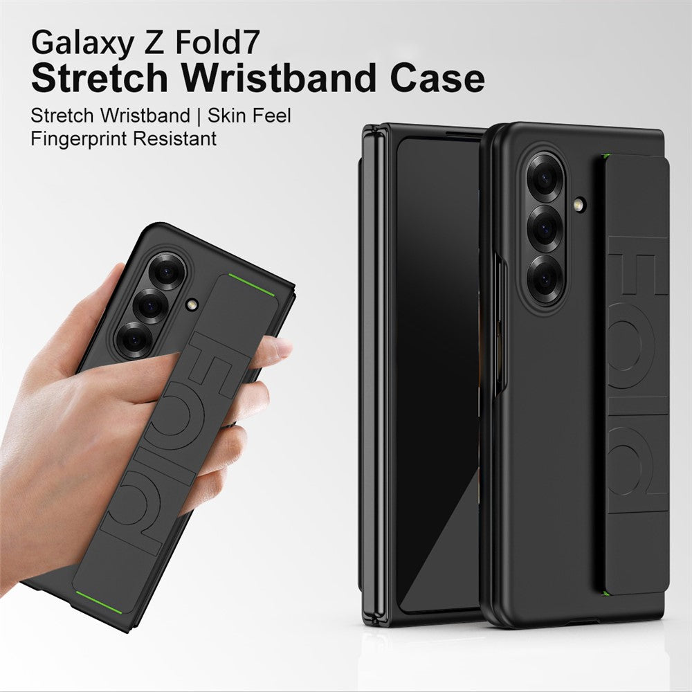 For Samsung Galaxy Z Fold7 5G Case Wristband Rubberized Hard PC Phone Cover - - Black
