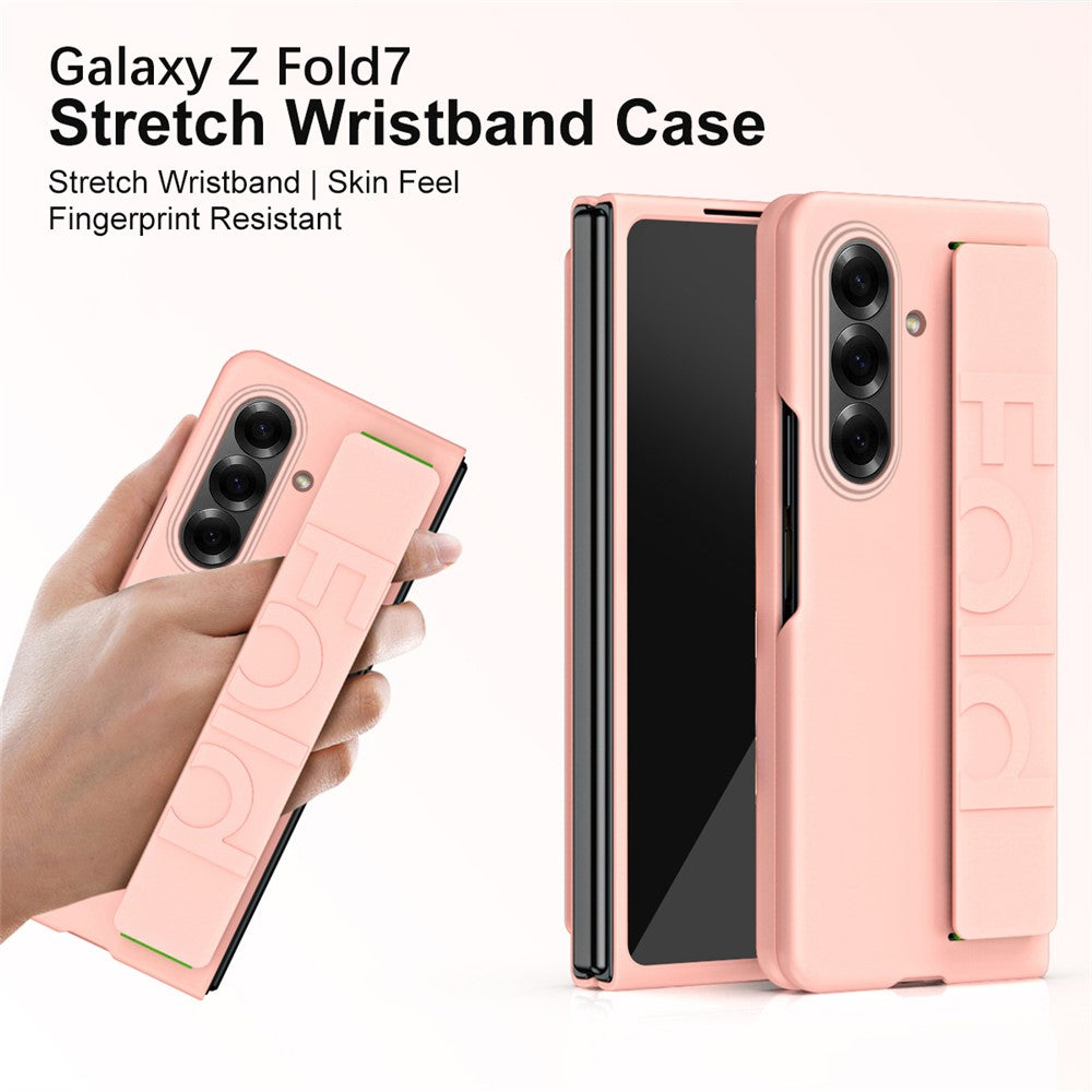 For Samsung Galaxy Z Fold7 5G Case Wristband Rubberized Hard PC Phone Cover - - Pink