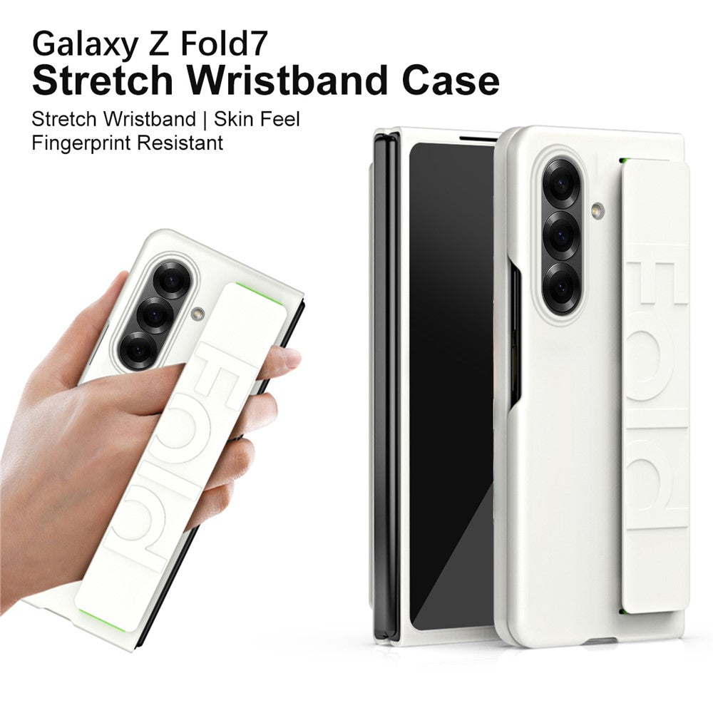 For Samsung Galaxy Z Fold7 5G Case Wristband Rubberized Hard PC Phone Cover - - White