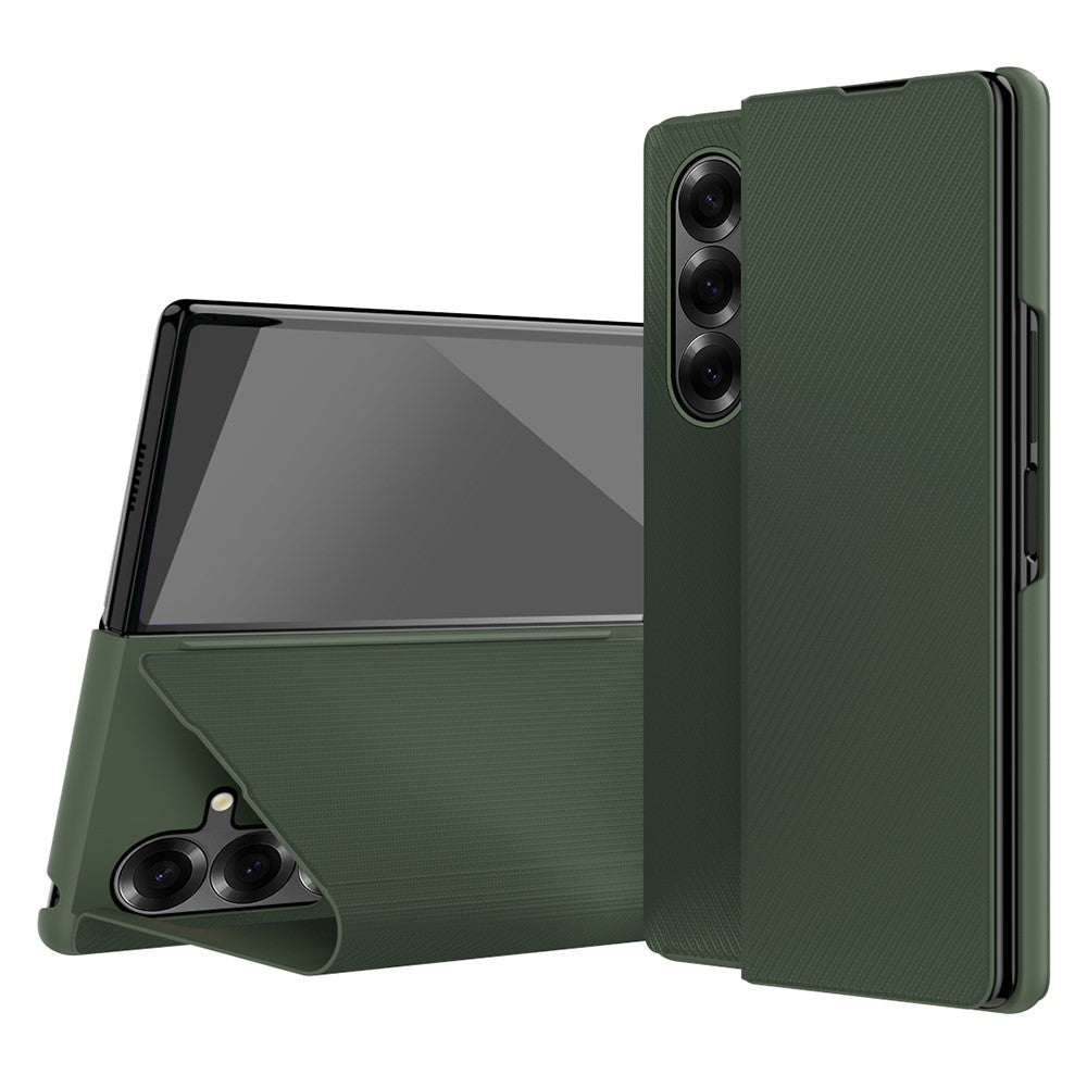 For Samsung Galaxy Z Fold7 5G Case Kevlar Texture Leather + PC Stand Phone Cover - Green