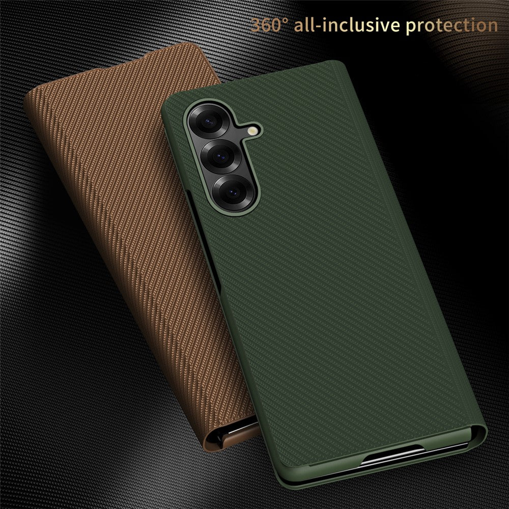 For Samsung Galaxy Z Fold7 5G Case Kevlar Texture Leather + PC Stand Phone Cover - Brown