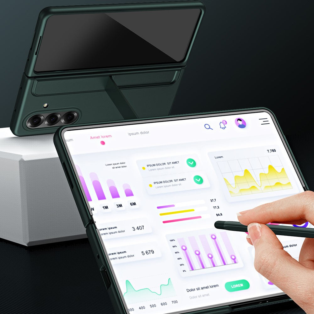 For Samsung Galaxy Z Fold7 5G Case Kickstand Hard PC Slim Phone Cover with Stylus - Black