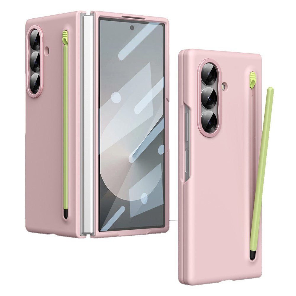 For Samsung Galaxy Z Fold7 5G Case Hard PC Phone Cover with Tempered Glass Film and Stylus - Pink