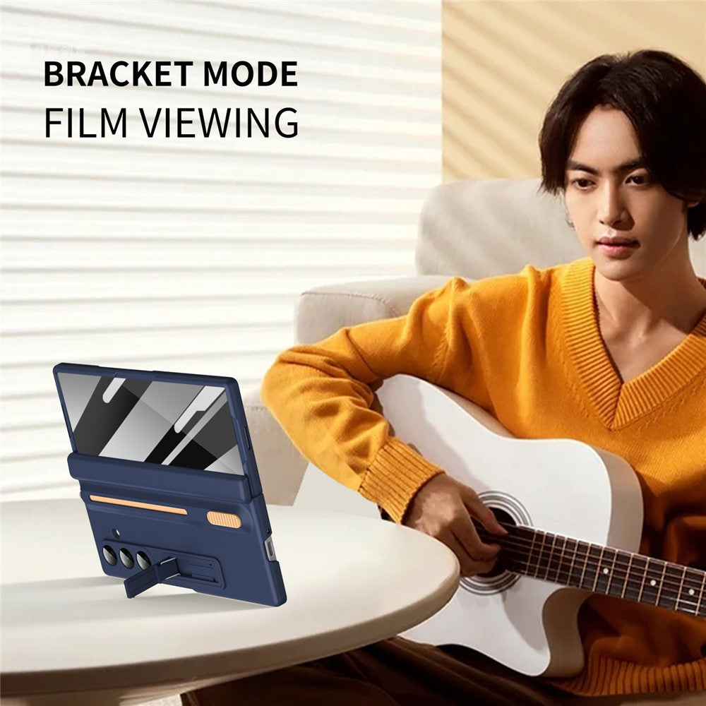 For Samsung Galaxy Z Fold7 5G Kickstand Phone Case with Tempered Glass Screen Protector and Stylus Pen - Sapphire