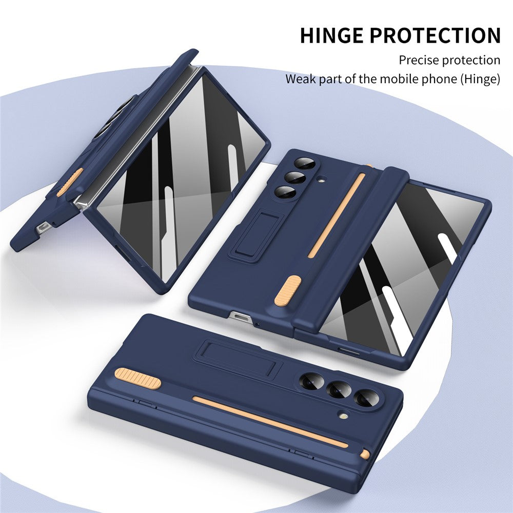 For Samsung Galaxy Z Fold7 5G Kickstand Phone Case with Tempered Glass Screen Protector and Stylus Pen - Sapphire