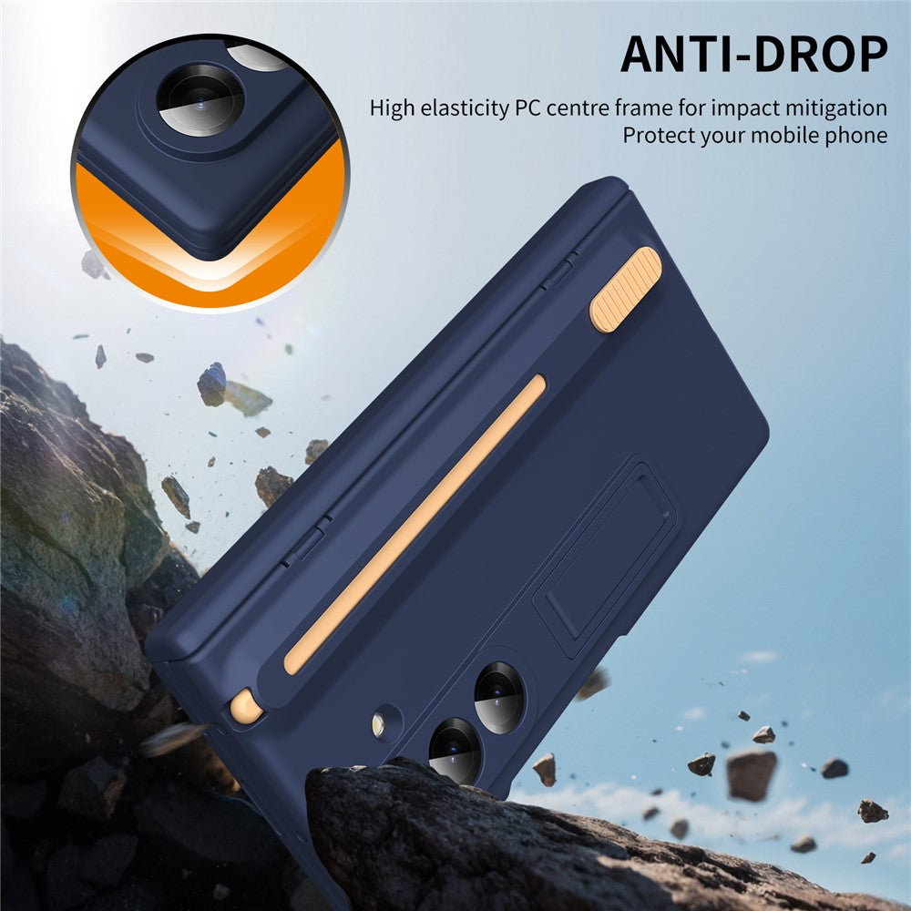 For Samsung Galaxy Z Fold7 5G Kickstand Phone Case with Tempered Glass Screen Protector and Stylus Pen - Sapphire