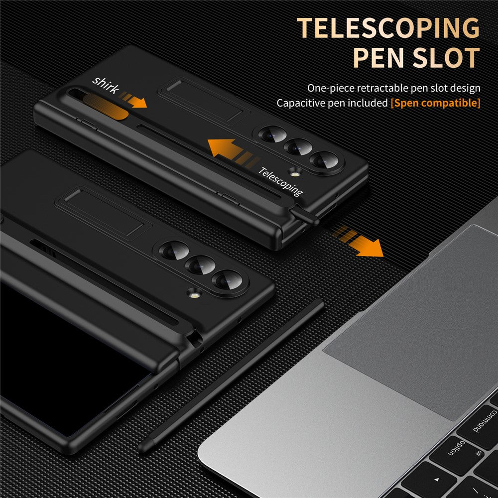 For Samsung Galaxy Z Fold7 5G Kickstand Phone Case with Tempered Glass Screen Protector and Stylus Pen - Black