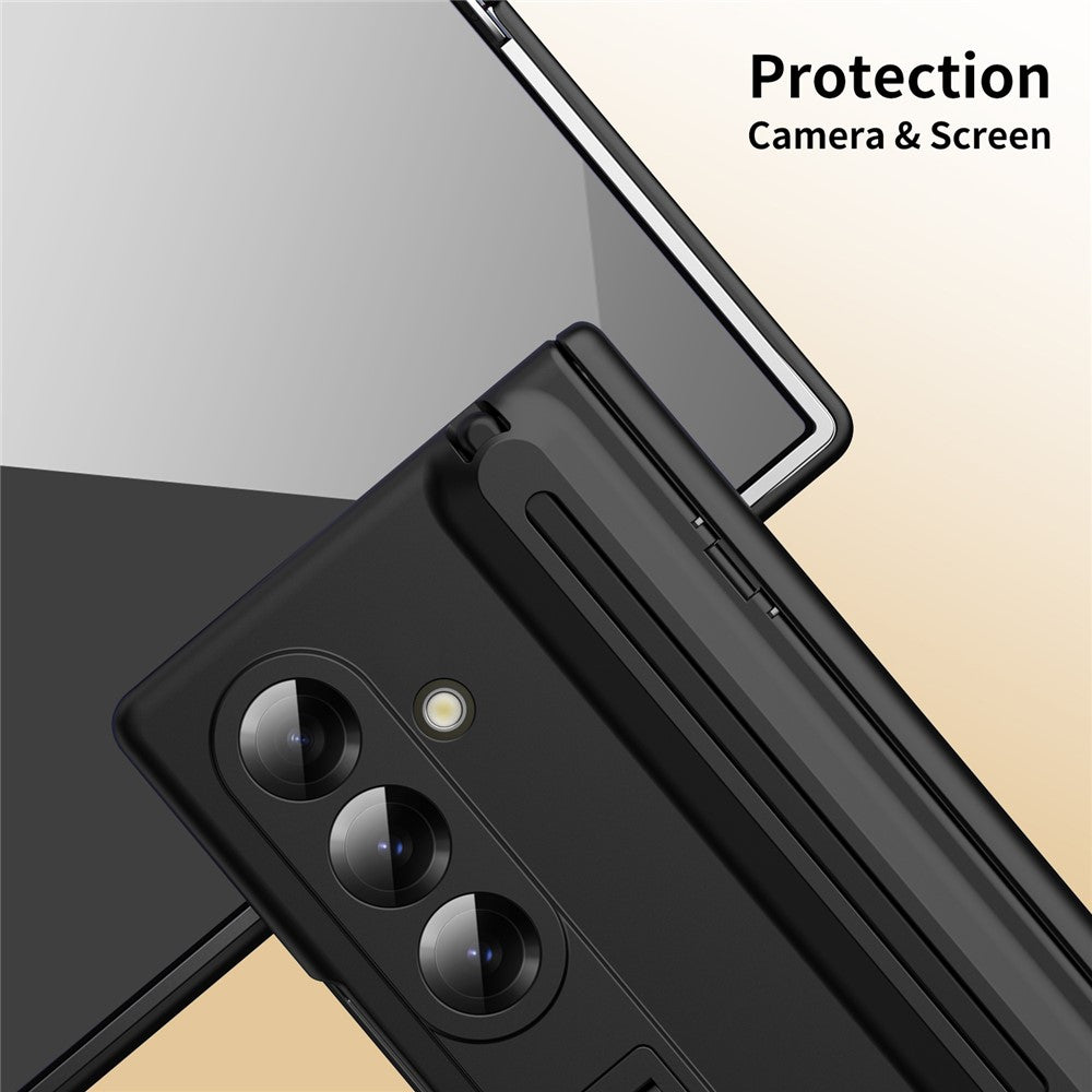 For Samsung Galaxy Z Fold7 5G Kickstand Phone Case with Tempered Glass Screen Protector and Stylus Pen - Black