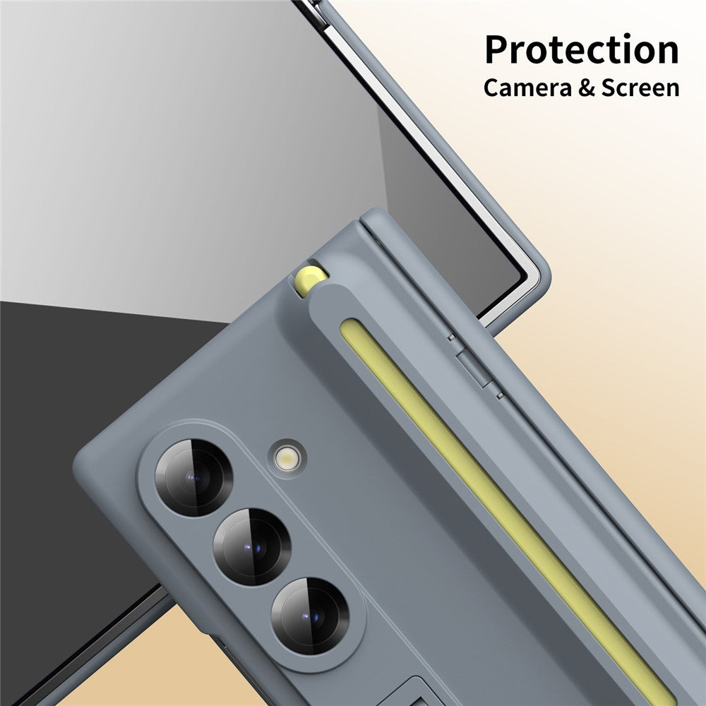 For Samsung Galaxy Z Fold7 5G Kickstand Phone Case with Tempered Glass Screen Protector and Stylus Pen - Grey