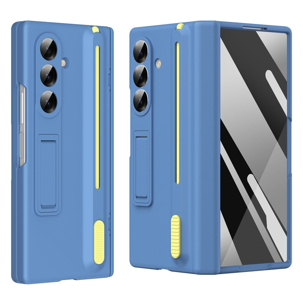 For Samsung Galaxy Z Fold7 5G Kickstand Phone Case with Tempered Glass Screen Protector and Stylus Pen - Sky Blue
