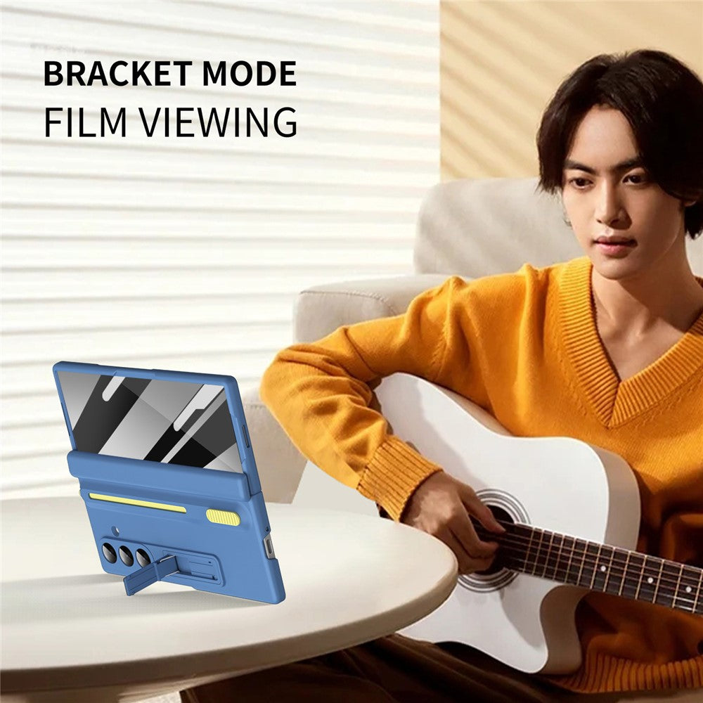 For Samsung Galaxy Z Fold7 5G Kickstand Phone Case with Tempered Glass Screen Protector and Stylus Pen - Sky Blue