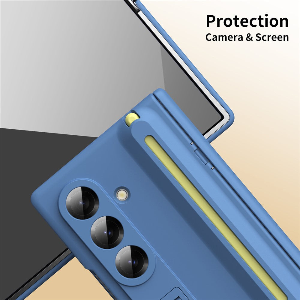 For Samsung Galaxy Z Fold7 5G Kickstand Phone Case with Tempered Glass Screen Protector and Stylus Pen - Sky Blue