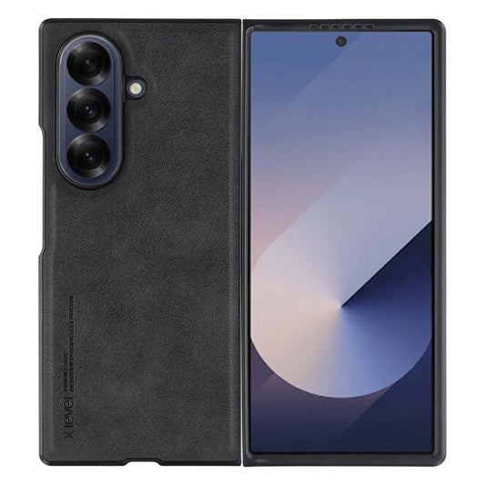X-LEVEL Bojue-3 Series For Samsung Galaxy Z Fold7 5G Case Leather Coated PC+TPU Phone Back Cover - Black