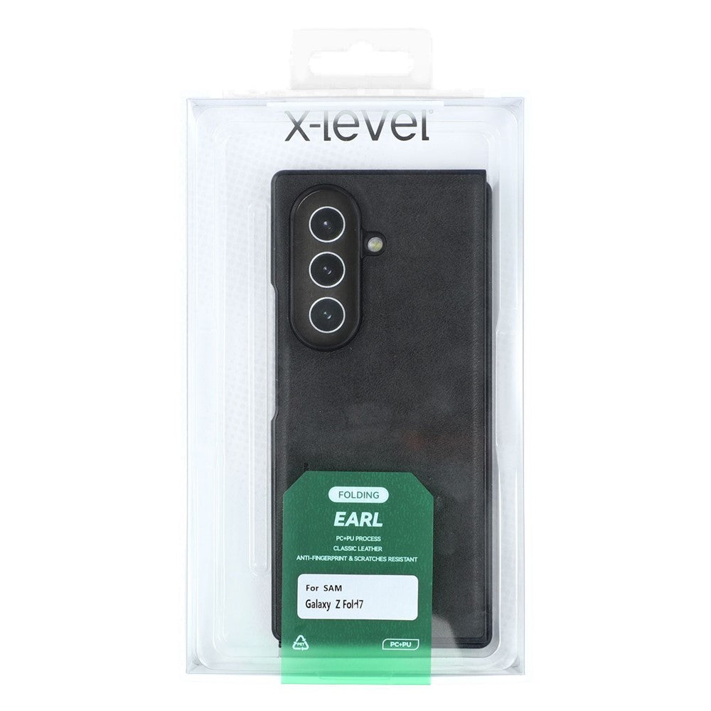 X-LEVEL Bojue-3 Series For Samsung Galaxy Z Fold7 5G Case Leather Coated PC+TPU Phone Back Cover - Black