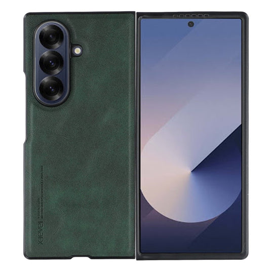 X-LEVEL Bojue-3 Series For Samsung Galaxy Z Fold7 5G Case Leather Coated PC+TPU Phone Back Cover - Midnight Green