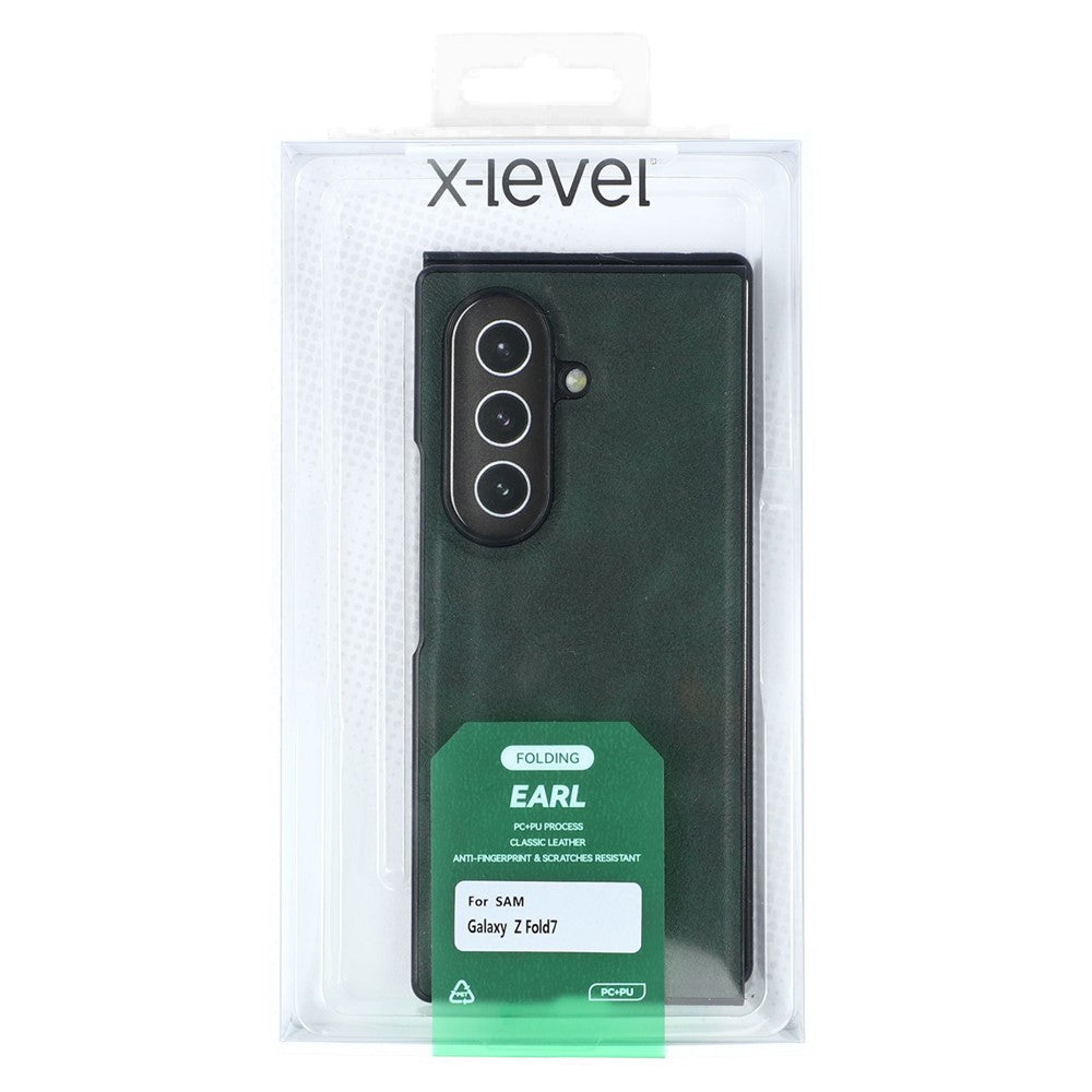 X-LEVEL Bojue-3 Series For Samsung Galaxy Z Fold7 5G Case Leather Coated PC+TPU Phone Back Cover - Midnight Green