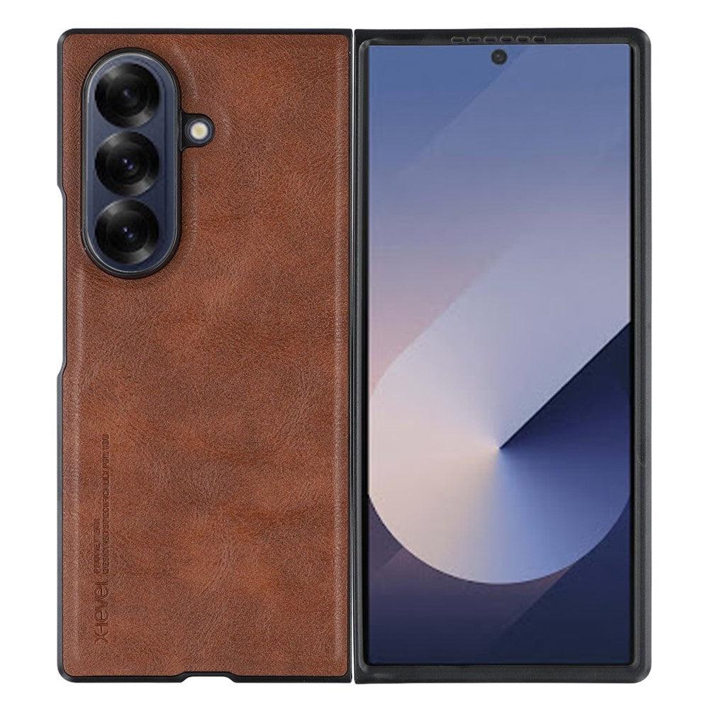 X-LEVEL Bojue-3 Series For Samsung Galaxy Z Fold7 5G Case Leather Coated PC+TPU Phone Back Cover - Brown