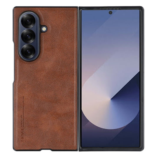 X-LEVEL Bojue-3 Series For Samsung Galaxy Z Fold7 5G Case Leather Coated PC+TPU Phone Back Cover - Brown