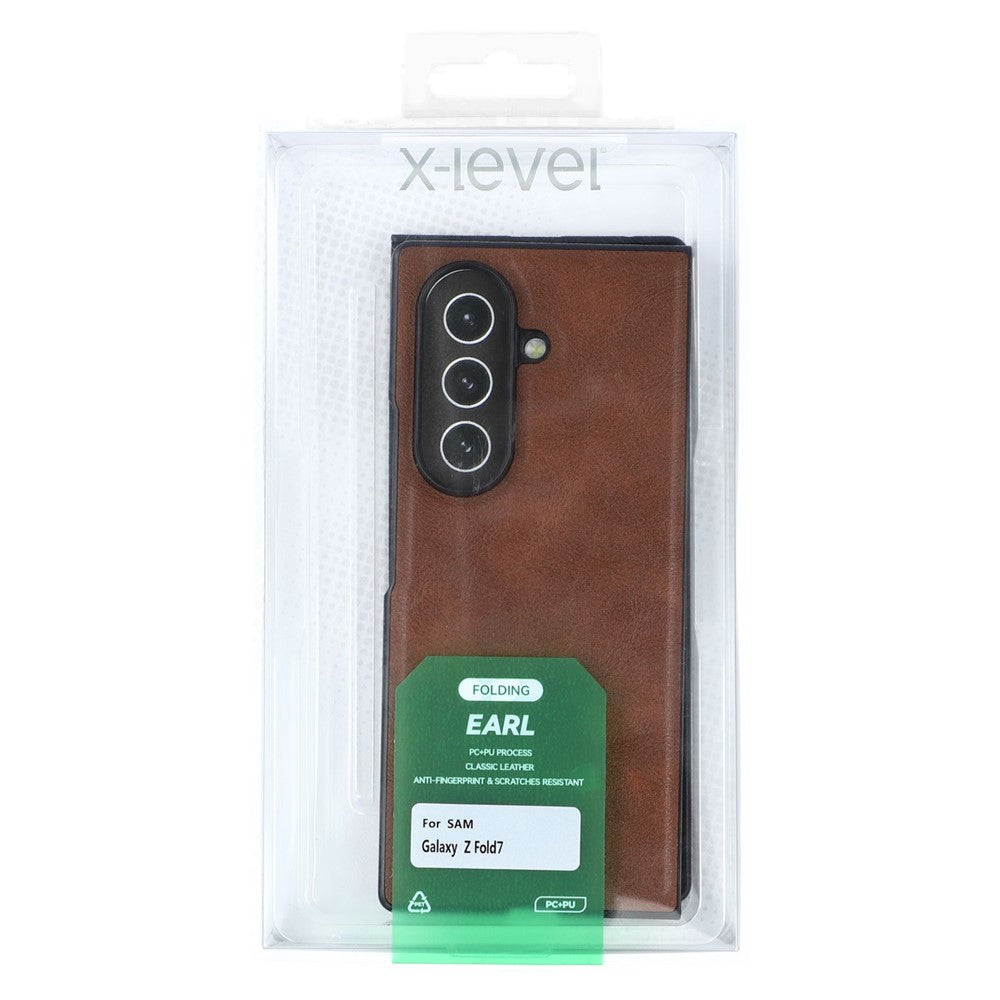 X-LEVEL Bojue-3 Series For Samsung Galaxy Z Fold7 5G Case Leather Coated PC+TPU Phone Back Cover - Brown