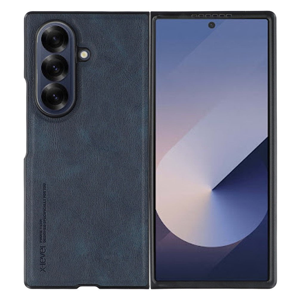X-LEVEL Bojue-3 Series For Samsung Galaxy Z Fold7 5G Case Leather Coated PC+TPU Phone Back Cover - Blue