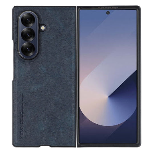 X-LEVEL Bojue-3 Series For Samsung Galaxy Z Fold7 5G Case Leather Coated PC+TPU Phone Back Cover - Blue