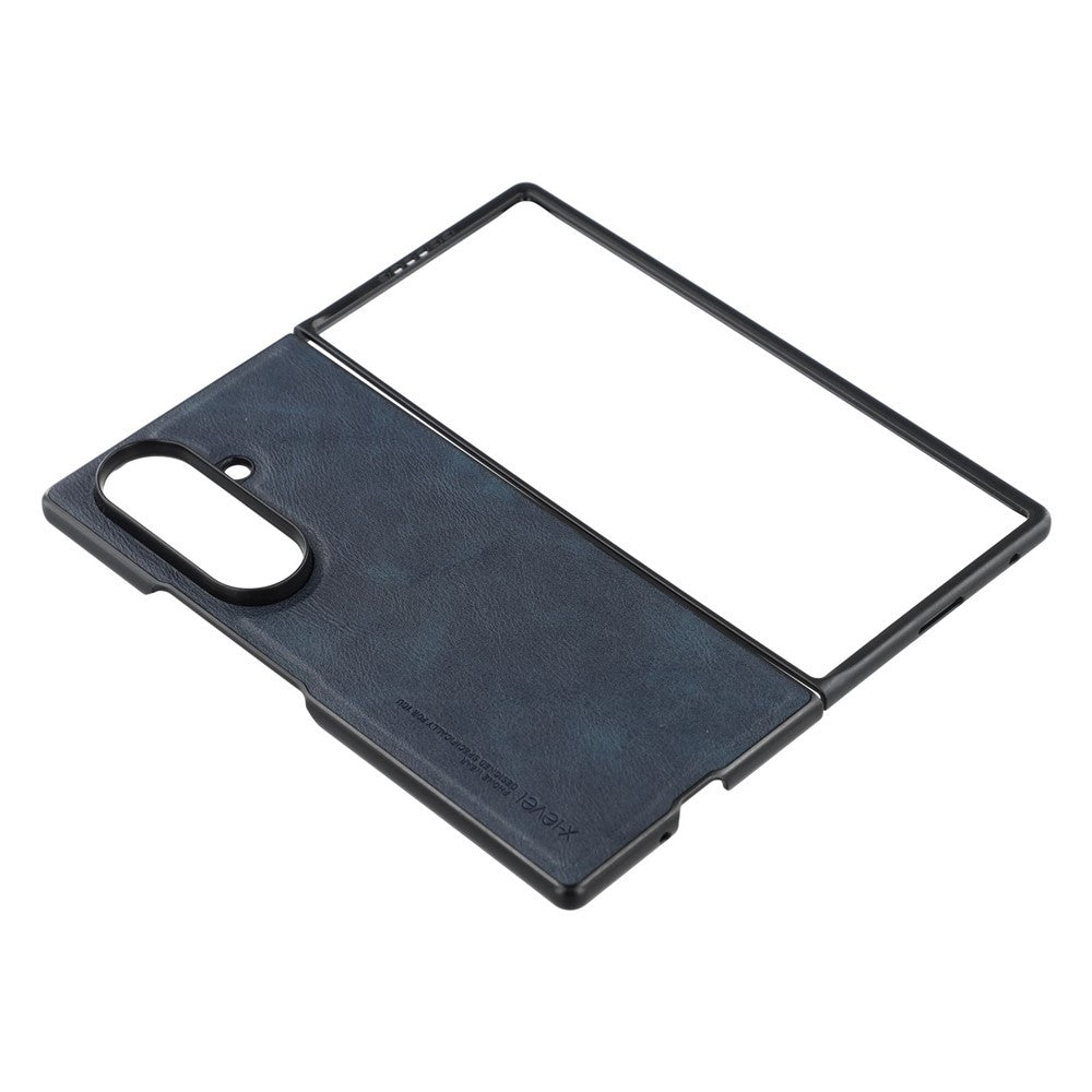 X-LEVEL Bojue-3 Series For Samsung Galaxy Z Fold7 5G Case Leather Coated PC+TPU Phone Back Cover - Blue