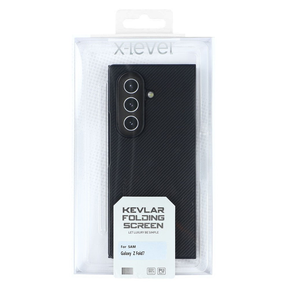 X-LEVEL For Samsung Galaxy Z Fold7 5G Case Carbon Fiber Texture PU Leather + PC Phone Cover - Black