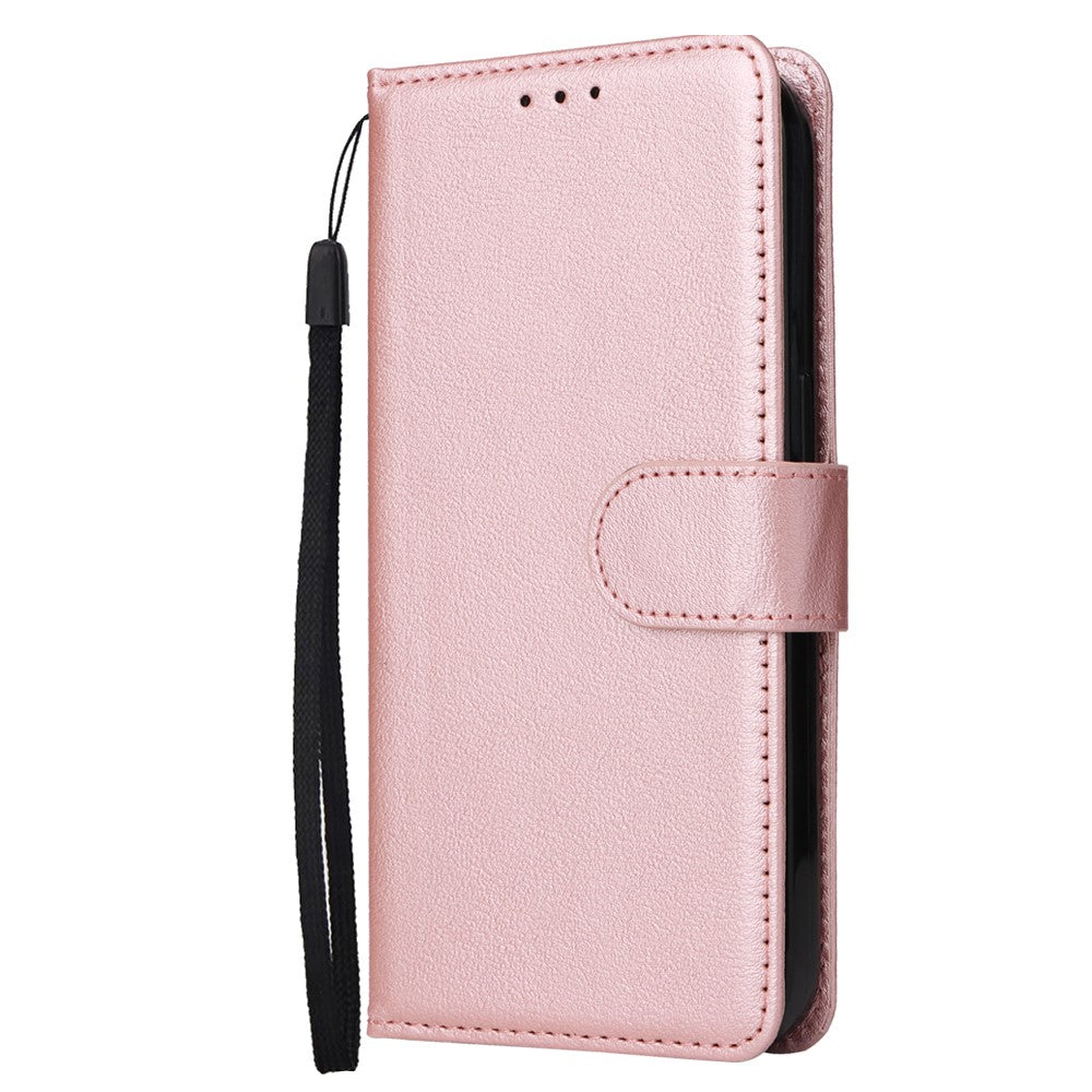 For Oppo Reno14 5G (Global) Case Wallet Stand View PU Leather Phone Cover with Wrist Strap - Rose Gold