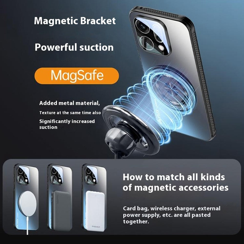 For Oppo Reno14 5G (Global) Magnetic Case Rotating Kickstand PC + TPU Heat Dissipation Phone Cover with Lens Protection - Black